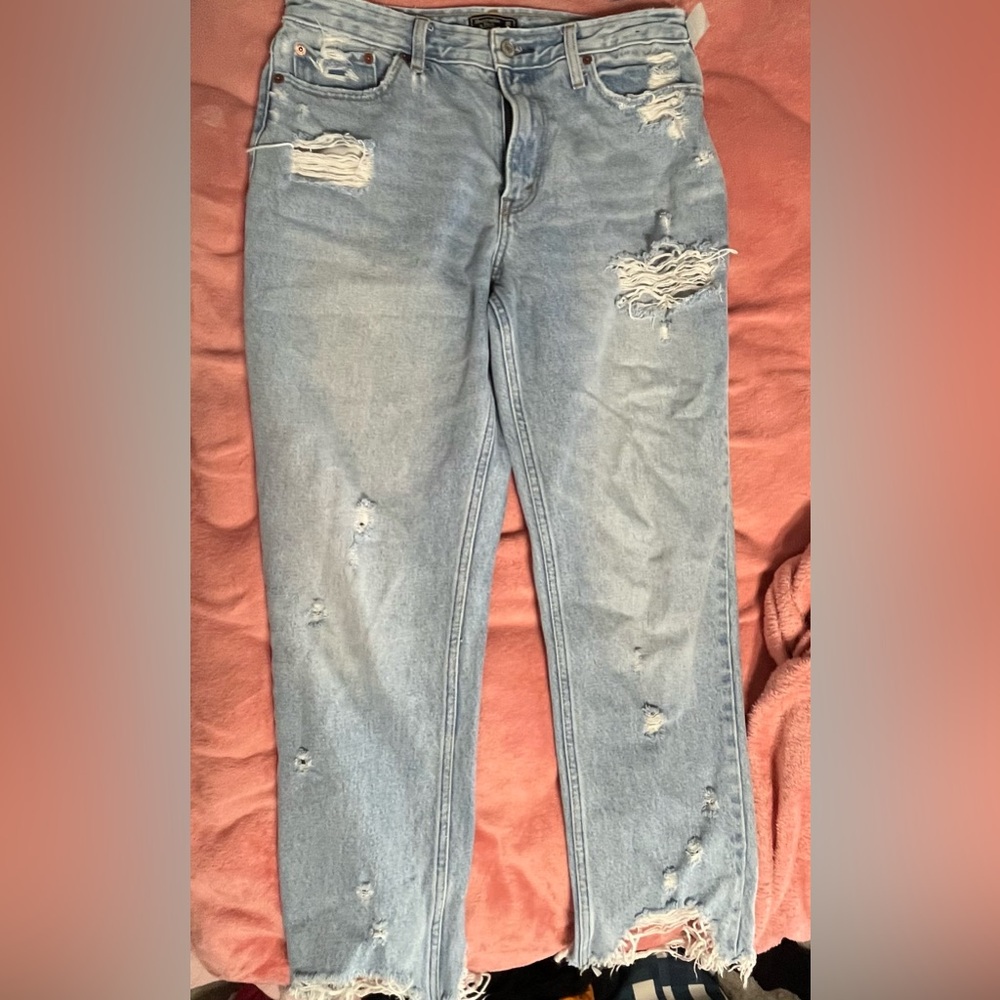 Abercrombie & Fitch Light Blue Distressed Boyfriend Jeans